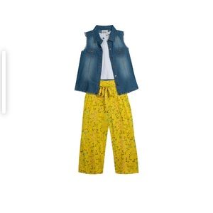 Little Girl Denim Vest, Tank top and Wide Legs Pants Set